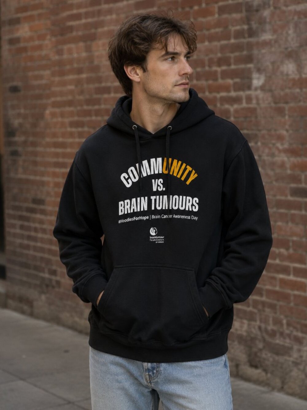 Community vs. Brain Tumours Black Pullover Hoodie Men’s Large Brain Tumour Found